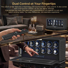 Load image into Gallery viewer, KEJIAR Automatic Watch Winder with 12 Watch Rotator, PU Leather Watch Spinner with Touch Screen, Remote, LED, 3 Modes, Fingerprint Lock, 4 Plugs, Quiet Storage Display Rotating Watch Case Gifts for Men