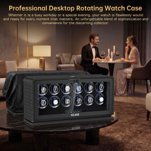 Load image into Gallery viewer, KEJIAR Automatic Watch Winder with 12 Watch Rotator, PU Leather Watch Spinner with Touch Screen, Remote, LED, 3 Modes, Fingerprint Lock, 4 Plugs, Quiet Storage Display Rotating Watch Case Gifts for Men