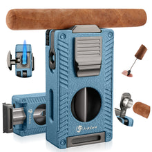 Load image into Gallery viewer, LIHTUN 2 Jet Flame Torch Lighter with Cigar V Cutter, Cigar Holder, Cigar Draw Enhancer, Cigar Punch, Refillable Butane Lighter, Smoking Gift for Men