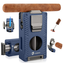 Load image into Gallery viewer, LIHTUN 2 Jet Flame Torch Lighter with Cigar V Cutter, Cigar Holder, Cigar Draw Enhancer, Cigar Punch, Refillable Butane Lighter, Smoking Gift for Men