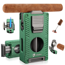 Load image into Gallery viewer, LIHTUN 2 Jet Flame Torch Lighter with Cigar V Cutter, Cigar Holder, Cigar Draw Enhancer, Cigar Punch, Refillable Butane Lighter, Smoking Gift for Men
