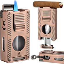Load image into Gallery viewer, LIHTUN 2 Jet Flame Torch Lighter with Cigar V Cutter, Cigar Holder, Cigar Draw Enhancer, Cigar Punch, Refillable Butane Lighter, Smoking Gift for Men