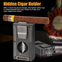Load image into Gallery viewer, LIHTUN 2 Jet Flame Torch Lighter with Cigar V Cutter, Cigar Holder, Cigar Draw Enhancer, Cigar Punch, Refillable Butane Lighter, Smoking Gift for Men