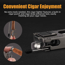 Load image into Gallery viewer, LIHTUN 2 Jet Flame Torch Lighter with Cigar V Cutter, Cigar Holder, Cigar Draw Enhancer, Cigar Punch, Refillable Butane Lighter, Smoking Gift for Men