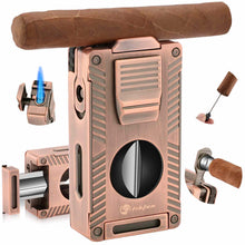 Load image into Gallery viewer, LIHTUN 2 Jet Flame Torch Lighter with Cigar V Cutter, Cigar Holder, Cigar Draw Enhancer, Cigar Punch, Refillable Butane Lighter, Smoking Gift for Men