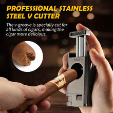 Load image into Gallery viewer, TISFA Torch Lighter with Cigar Cutter V Cut, Cigar Punch, Double Jet Flame Cigar Lighter, Refillable Butane Lighter, Cool Windproof Lighter for Smoking