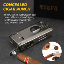 Load image into Gallery viewer, TISFA Torch Lighter with Cigar Cutter V Cut, Cigar Punch, Double Jet Flame Cigar Lighter, Refillable Butane Lighter, Cool Windproof Lighter for Smoking