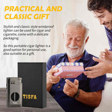 Load image into Gallery viewer, TISFA Torch Lighter with Cigar Cutter V Cut, Cigar Punch, Double Jet Flame Cigar Lighter, Refillable Butane Lighter, Cool Windproof Lighter for Smoking