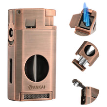 Load image into Gallery viewer, TISFA Torch Lighter with Cigar Cutter V Cut, Cigar Punch, Double Jet Flame Cigar Lighter, Refillable Butane Lighter, Cool Windproof Lighter for Smoking