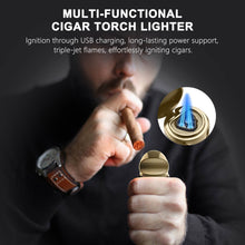 Load image into Gallery viewer, LIHTUN 3-in-1 Cigar Lighter with Cigar Punch Cigar Holder