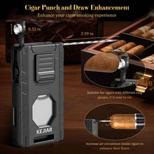 Load image into Gallery viewer, KEJIAR 5-in-1 Cigar Lighter, 3 Inline Jet Flame Butane Torch Lighter, Built-in Punch, Straight Cutter, Cigar Stand, Cigar Draw Enhancer