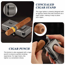 Load image into Gallery viewer, LIHTUN 3 Jet Flame Torch Lighter with Slide Cigar V Cutter, Cigar Holder, Cigar Draw Enhancer, Cigar Punch, Refillable Butane Lighter, Smoking Gift for Men
