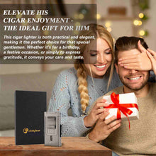 Load image into Gallery viewer, LIHTUN 3 Jet Flame Torch Lighter with Slide Cigar V Cutter, Cigar Holder, Cigar Draw Enhancer, Cigar Punch, Refillable Butane Lighter, Smoking Gift for Men