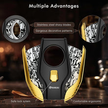 Load image into Gallery viewer, FANKAI Cigar Cutter, Double Guillotine, Stainless Steel Blades, Spring-loaded, Cutting Up to 62 Ring Gauge Cigars