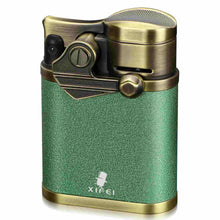 Load image into Gallery viewer, XIFEI 4 Jet Flame Torch Lighter with Cigar Stand, Windproof Rocker Lighter with Adjustable Flame, Refillable Butane Lighter for Smoking