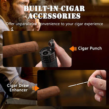 Load image into Gallery viewer, XIFEI Cigar Lighter 3-Angled Jet Flames, Cigar Puncher, Cigar Draw Enhancer, Cigar Stand, 4-in-1Refillable Butane Torch Lighter
