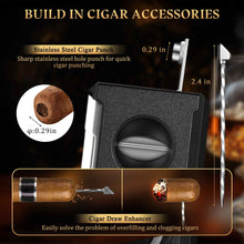 Load image into Gallery viewer, LIHTUN 4-in-1 Cigar Cutter, One-Touch Straight Cut V Cutter, Cigar Punch Draw Enhancer, Stainless Steel Blade Cigar Clippers, Cuts Up to 60 Ring Gauge Cigars
