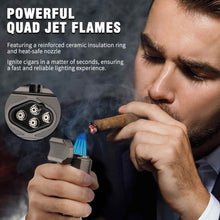 Load image into Gallery viewer, FANKAI 4 Jet Flame Torch Lighter with Cigar Cutter, Cigar Holder, Dual Cigar Punches, Refillable Butane Lighter, Smoking Gift for Men