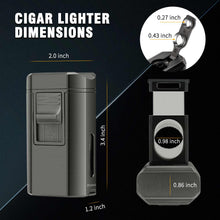 Load image into Gallery viewer, FANKAI 4 Jet Flame Torch Lighter with Cigar Cutter, Cigar Holder, Dual Cigar Punches, Refillable Butane Lighter, Smoking Gift for Men