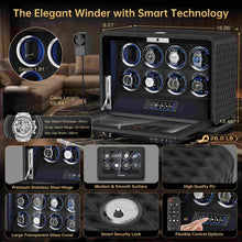 Load image into Gallery viewer, KEJIAR Automatic Watch Winder with 8 Watch Rotator, PU Leather Watch Spinner with Touch Screen, Remote, LED, 3 Modes, Fingerprint Lock, 4 Plugs, Quiet Storage Display Rotating Watch Case Gifts for Men