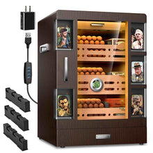 Load image into Gallery viewer, XIFEI Cigar Humidor Cabinet with 5 Acrylic Display Window, Adjustable LED Lighting, Cedar Wood Shelves & Drawer, Digital Hygrometer, 3 Humidifiers, Desktop Humidor Box Holds Up to 150 Cigars