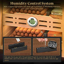Load image into Gallery viewer, XIFEI Cigar Humidor Cabinet with 5 Acrylic Display Window, Adjustable LED Lighting, Cedar Wood Shelves & Drawer, Digital Hygrometer, 3 Humidifiers, Desktop Humidor Box Holds Up to 150 Cigars