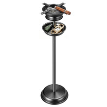 Load image into Gallery viewer, XIFEI Floor Standing Cigar Ashtray with Accessory Tray, Detachable Design, Heavy-Duty Stainless Steel Ashtray with 4 Cigar Rests, Stable Base, Cigar Accessories Gifts for Men