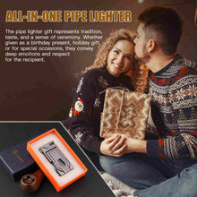 Load image into Gallery viewer, LIHTUN Soft Flame Pipe Lighter with Pipe Stand, Refillable Butane Lighter with Stainless Steel Pipe Tools Needle Tamper Scraper, Smoking Gift for Men