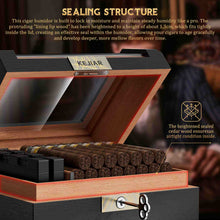 Load image into Gallery viewer, TISFA Cedar Wood Lined Humidor for 45-60 Cigars, Acrylic Top Cigar Box with Lock, Digital Hygrometer 2 Adjustable Humidifiers Drawer Cedar Tray Divider, Desktop Cigar Storage Case