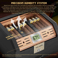 Load image into Gallery viewer, TISFA Cedar Wood Lined Humidor for 45-60 Cigars, Acrylic Top Cigar Box with Lock, Digital Hygrometer 2 Adjustable Humidifiers Drawer Cedar Tray Divider, Desktop Cigar Storage Case