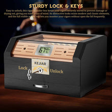 Load image into Gallery viewer, TISFA Cedar Wood Lined Humidor for 45-60 Cigars, Acrylic Top Cigar Box with Lock, Digital Hygrometer 2 Adjustable Humidifiers Drawer Cedar Tray Divider, Desktop Cigar Storage Case