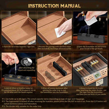Load image into Gallery viewer, TISFA Cedar Wood Lined Humidor for 45-60 Cigars, Acrylic Top Cigar Box with Lock, Digital Hygrometer 2 Adjustable Humidifiers Drawer Cedar Tray Divider, Desktop Cigar Storage Case