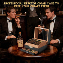 Load image into Gallery viewer, TISFA Cedar Wood Lined Humidor for 45-60 Cigars, Acrylic Top Cigar Box with Lock, Digital Hygrometer 2 Adjustable Humidifiers Drawer Cedar Tray Divider, Desktop Cigar Storage Case