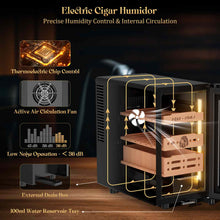 Load image into Gallery viewer, LIHTUN 25L Electric Humidor Cabinet with Lighting and Lock Holds Up to 150 Cigars, Thermoelectric Cooling, Variable Humidity and Temperature Controls, Digital Display, 3 Removable Cedar Wood Drawers Shelves