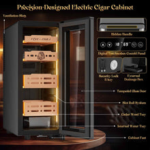 Load image into Gallery viewer, LIHTUN 35L Electric Humidor Cabinet with Lighting and Lock Holds Up to 250 Cigars, Thermoelectric Cooling, Variable Humidity and Temperature Controls, Digital Display, 4 Removable Cedar Wood Drawers Shelves