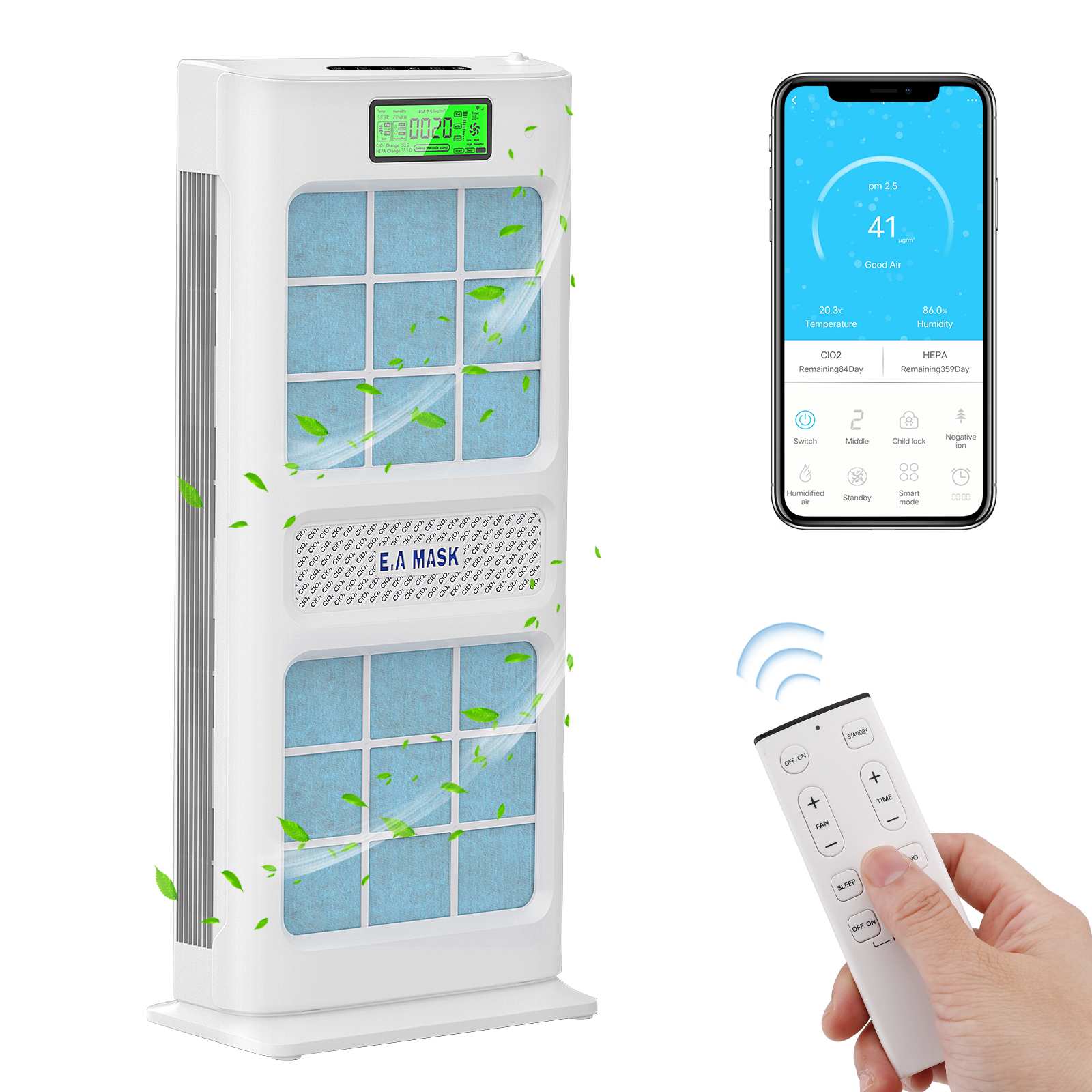 XIFEI Air Purifier and Humidifier 2 in 1 HEPA Air Filter with Remote Contorl App Control Smart 3 Stage Filter Air Cleaner Up to 1000 Sq ft Quiet