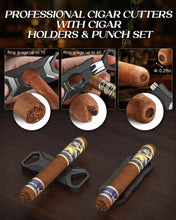 Load image into Gallery viewer, FANKAI Cigar Humidor, Full Glass Top Cigar Case with Humidifier and Hygrometer, Cedar Wood Lining Storage Box with Divider for 20-25 Cigars