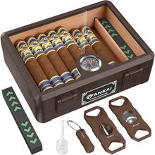 Load image into Gallery viewer, FANKAI Cigar Humidor, Full Glass Top Cigar Case with Humidifier and Hygrometer, Cedar Wood Lining Storage Box with Divider for 20-25 Cigars