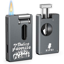 Load image into Gallery viewer, XIFEI 3-in-1 Cigar Pipe Lighter, Soft & Jet Flame, Windproof Adjustable Butane Lighter with Cigar V Cutter & Punch, Personalized Gift for Christmas, Birthdays, or Football Fans