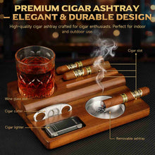Load image into Gallery viewer, KEJIAR Cigar Ashtray Kit, Wooden Base with Removable Ashtray Suitable for Indoor and Outdoor Use, Flat Flame Lighter, Guillotine Cigar Cutter