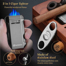 Load image into Gallery viewer, FANKAI Cigar Ashtray Set, Wooden Ash Tray with Accessories Drawer, Refillable Cigar Lighter with Punch, Stainless Steel Guillotine Cutter, Smoking Pipe, 3 Cigar Stands
