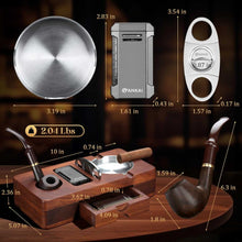 Load image into Gallery viewer, FANKAI Cigar Ashtray Set, Wooden Ash Tray with Accessories Drawer, Refillable Cigar Lighter with Punch, Stainless Steel Guillotine Cutter, Smoking Pipe, 3 Cigar Stands