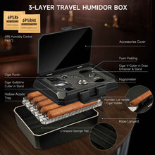 Load image into Gallery viewer, LIHTUN 3-layer Plastic Travel Humidor Case with Cigar Cutters, V Cutter, Straight Cutter, Cigar Punch, Cigar Humidity Pack, Hygrometer, Holds Up to 10 Cigars