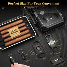 Load image into Gallery viewer, KEJIAR Plastic Travel Humidor Case with Hygrometer, Cigar V Cutter, Straight Cigar Cutter, Cigar Punch, Cigar Humidity Pack, Holds Up to 5 Cigars