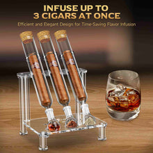 Load image into Gallery viewer, LIHTUN Cigar Flavoring Tube Set for 3 Cigars, Borosilicate Glass Tubes, Balls and Acrylic Stand, Portable Cigar Humidor Gift Set for Flavor Mellowing, Storage and Display