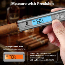 Load image into Gallery viewer, XIFEI Digital Cigar Humidity Tester, Portable Cigar Humidity Meter with LCD Display, Built-in Stand & Stopwatch, Accurate Moisture Tester for Cigars