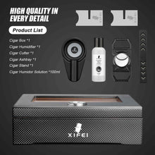 Load image into Gallery viewer, XIFEI Cigar Humidor, Glass Top Carbon Fiber Texture with Hygrometer, Including Cigar Humidifier, Divider, Cedar Wood Humidor Box Holds 20-30 Cigars (9IN*7.5*2.8)