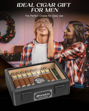 Load image into Gallery viewer, FANKAI Cigar Humidor, Full Glass Top Cigar Case with Humidifier and Hygrometer, Cedar Wood Lining Storage Box with Divider for 20-25 Cigars