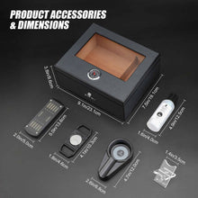 Load image into Gallery viewer, XIFEI Cigar Humidor, Glass Top carbon fiber texture top inlay Hygrometer,including Cigar humidifier, acrylic Cigar stand,Cigar ashtray and Humidor Solution, Holds 25-50 Cigars (9*7.5*3.8IN)