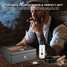 Load image into Gallery viewer, XIFEI Cigar Humidor, Glass Top carbon fiber texture top inlay Hygrometer,including Cigar humidifier, acrylic Cigar stand,Cigar ashtray and Humidor Solution, Holds 25-50 Cigars (9*7.5*3.8IN)